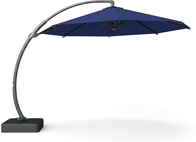 11 FT Cantilever Umbrella with Base Included, Large Round 360° Rotation Offset Umbrella Outdoor Patio, Heavy Duty Aluminum Frame, Sand-Weighted Stand, for Deck, Backyard, Pool, Garden (Navy Blue)