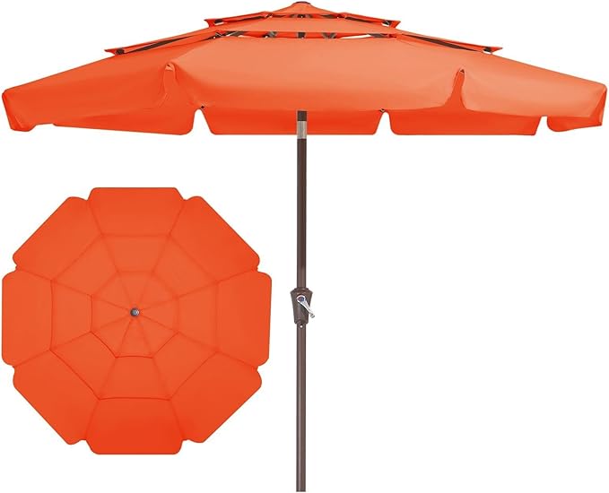 JEAREY 3 Tiers 9 FT Patio Umbrellas Outdoor Table Umbrella with Push Button Market Umbrella 8 Sturdy Ribs UV Protection Waterproof for Garden,Orange