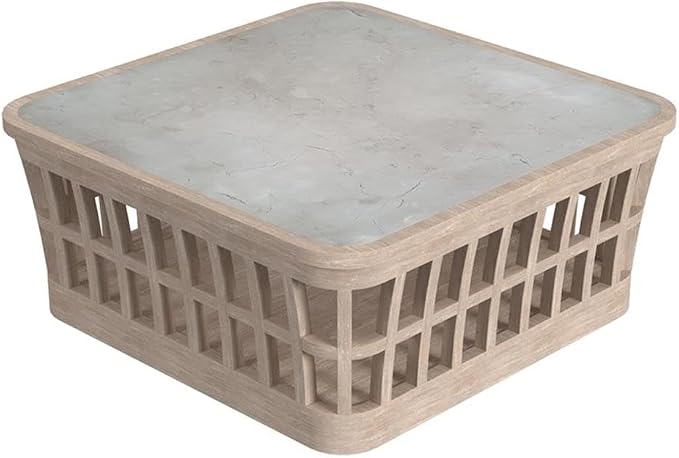 Afuera Living Outdoor Square Coffee Table, 42.25 in, Solid Teak Wood Frame, Natural Finish, Genuine Marble Top, Waterproof Design, Rounded Edges, Fully Assembled Patio Furniture