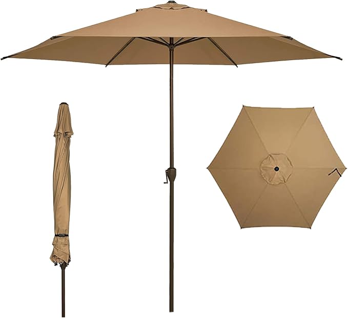 Abba Patio 11FT Outdoor Patio Umbrella Outdoor Table Umbrella with Crank Market Umbrella 6 Sturdy Ribs UV Protection Waterproof and Push Button Tilt for Garden Deck Backyard Pool,Tan