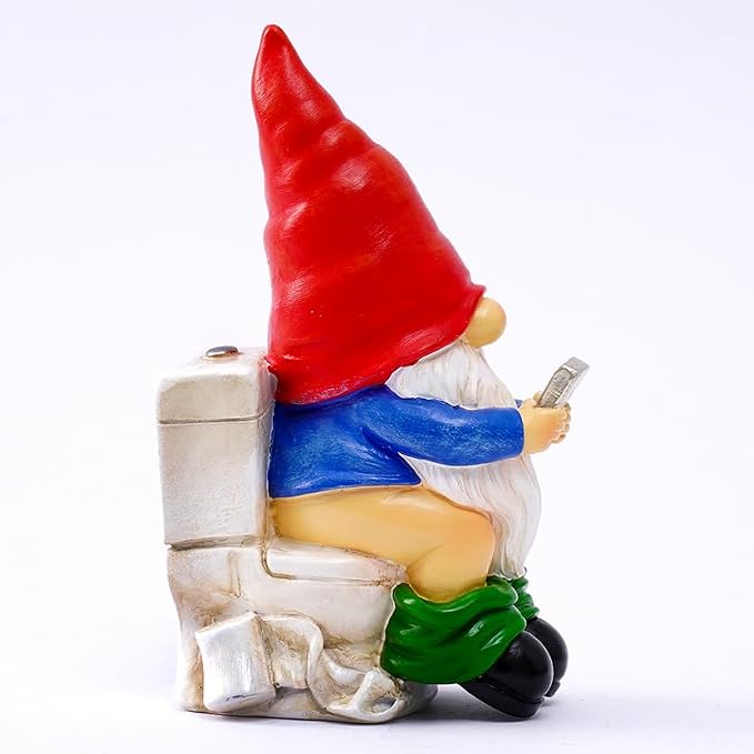 Funny Garden Gnome on a Throne, Durable Ceramic Statue Decoration, Weather-Proof Outdoor Gnomes for Yard Lawn Garden Decor, Housewarming Gag Gift