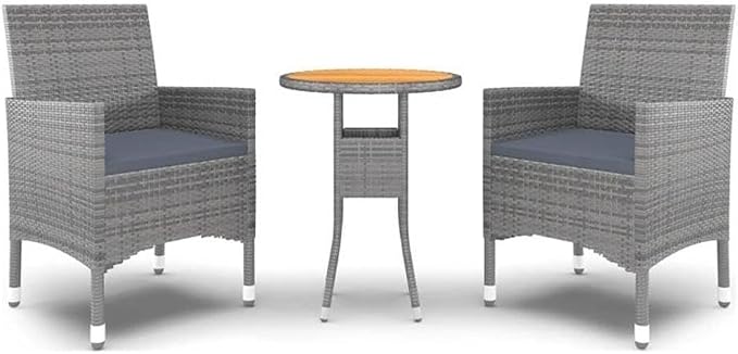 Afuera Living 3-Piece Poly Rattan Garden Dining Set, Gray Finish, Weather-Resistant with Powder-Coated Steel Frame, Round Table 23.6in Wide x 29.5in Tall, Plush Cushioned Chairs, Ideal for Patio or