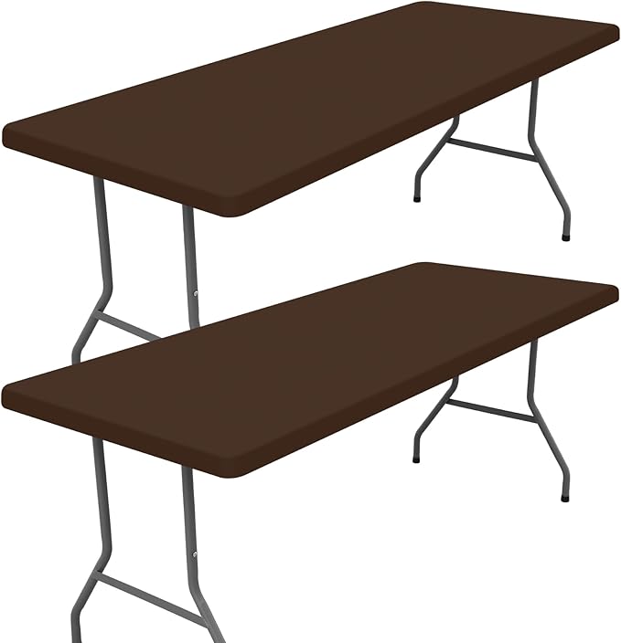 Moosfor Spandex 8 Foot Rectangle Table Cloth 2 Pack, Elastic Fitted Tablecloths for Picnic, Stretch Washable Patio Table Cover for Outdoor, Camping, Banquet and Parties (Coffee, 30"x96")
