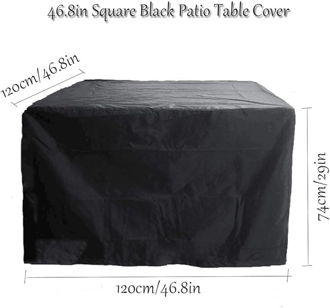 FLR 46x46x29in Patio Table Cover Square Black Waterproof Outdoor Dinner Protector Dust-Proof Table Desk Cover Furniture Covers with Storage Bags for Garden Outdoor Indoor Furniture Table