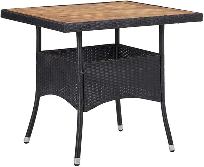 Afuera Living 3-Piece Patio Dining Set, Black Poly Rattan/Steel/Acacia Wood, Square Table with 2 Chairs, Weather-Resistant Cushions, Modern Style for Outdoor Patio, Garden, or Balcony Use