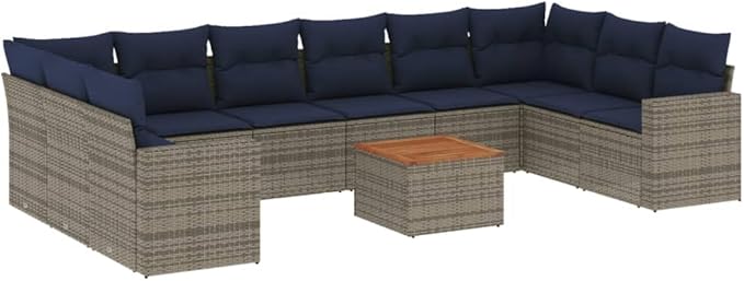 vidaXL Patio Sofa Set with Cushions 11 Piece, Outdoor Conversation Set, Sectional Sofa for Garden Balcony, Patio Furniture, Gray Poly Rattan