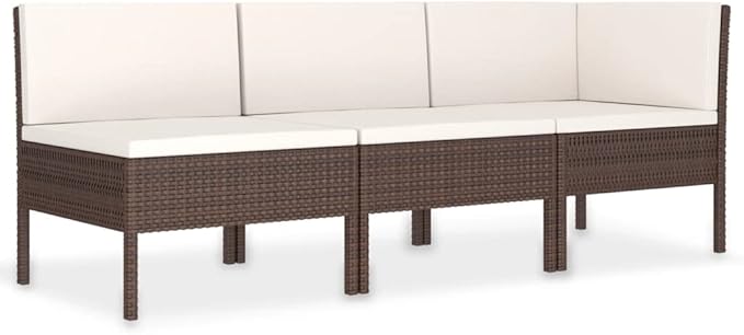 3 Piece Patio Lounge Set with Cushion, Piece Patio Set Patio Lounge Set Outdoor Patio Sectional Furniture Conversation Sets s Poly Rattan Brown