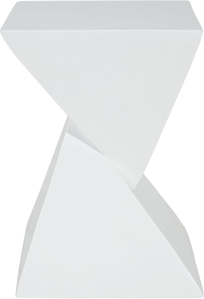 Merax Modern Concrete Side Table with Hourglass Design - Hand-Painted Wood Finish Accenttable for Indoor/Outdoor, White