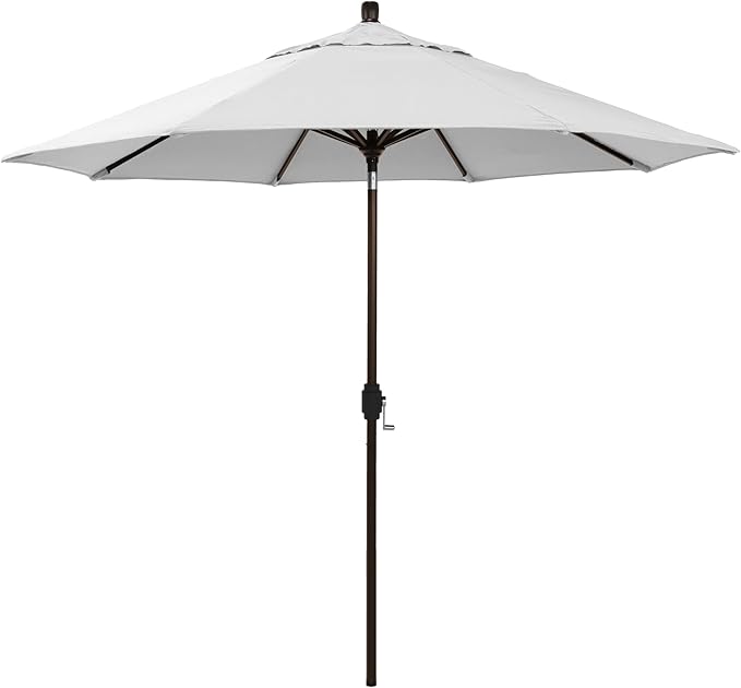 California Umbrella 5-Year-Non-Fading, 9Ft Premium Patio Umbrella, Hand-Crank, Button-Tilt, Bronze Frame, Solution Dyed White Fabric