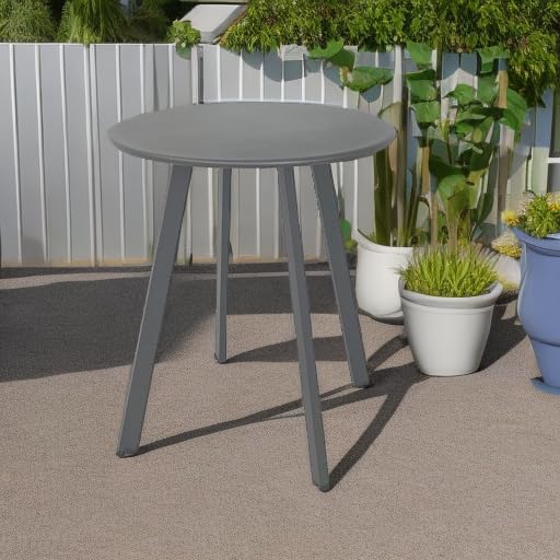 Meluvici Outdoor Side Table, Weather Resistant Patio Small Outdoor Indoor Round Metal Steel Small Side Table, Waterproof End Table for Garden Balcony Yard, Grey