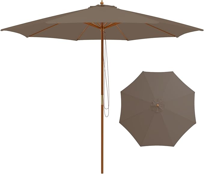 Giantex 10FT Patio Umbrella, Outdoor Table Market Umbrella with 8 Bamboo Ribs, Pulley Lift and Ventilation Hole, Outdoor Sunshade Umbrella for Poolside Backyard Beach