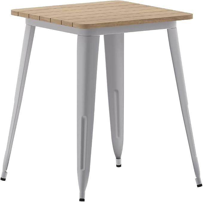 Flash Furniture Declan Commercial Outdoor Dining Table, All Weather Poly Resin Top with Steel Base, 23.75" Square, Brown/Silver
