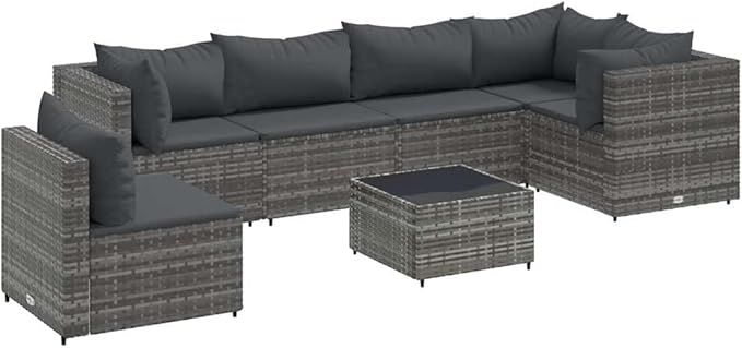 Outdoor Seating Furniture,Outdoor Conversation Sets,7 Piece Patio Lounge Set with Cushions Gray Poly RattanSuitable for Patio, Garden, Gazebo Low