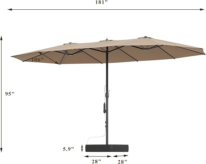 15 FT Patented Misting Patio Umbrella with Base, Outdoor Umbrella with Built-in Rechargeable Mist System