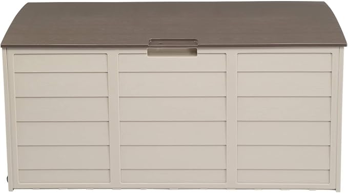 75 Gal Large Outdoor Storage Box, Deck Box with Lockable Lid, Patio Storage Box Storage Bin with 2 Wheels for Indoor Outdoor Furniture, Garden Tools, Easy Assembly (Brown)
