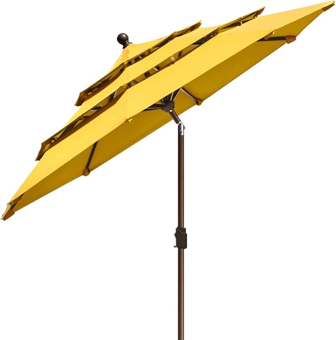 EliteShade USA 10-Year-Non-Fading 9ft 3-Tier Market Patio Umbrella, Commercial Grade Outdoor Table Umbrella with Crank Open, Windproof & UPF 50+ UV Protection, Heavy Duty Ventilation for Garden, Deck, Pool, Backyard, Beach & Bistro, Sunflower Yellow