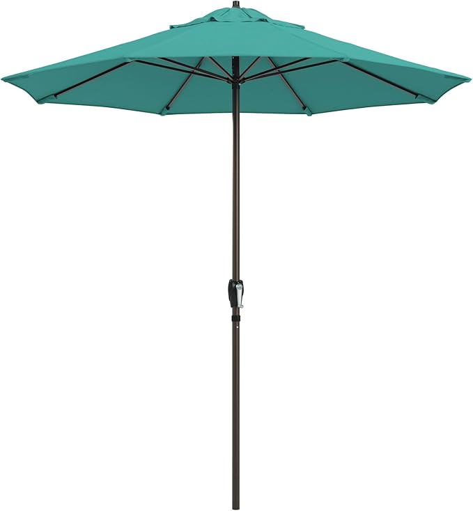 California Umbrella 12-Year Protection 7.5-Ft Outdoor Patio Umbrella, Sunbrella Fade-Resistant Fabric, Auto-Tilt, Heavy Duty Aluminum Frame, 8 Reinforced Ribs for Pool or Deck, Bronze Pole, Aruba
