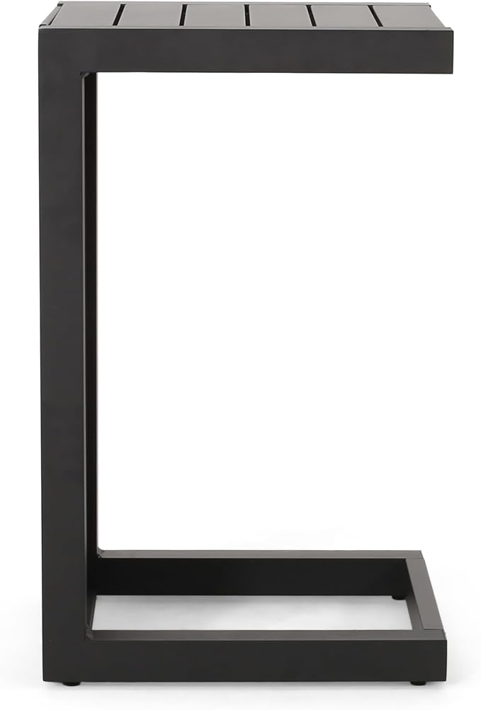 24" H Aluminium Black Patio Side Table, Small C-Shaped Outdoor Patio Table Coffee Table for Patio, Garden or Balcony