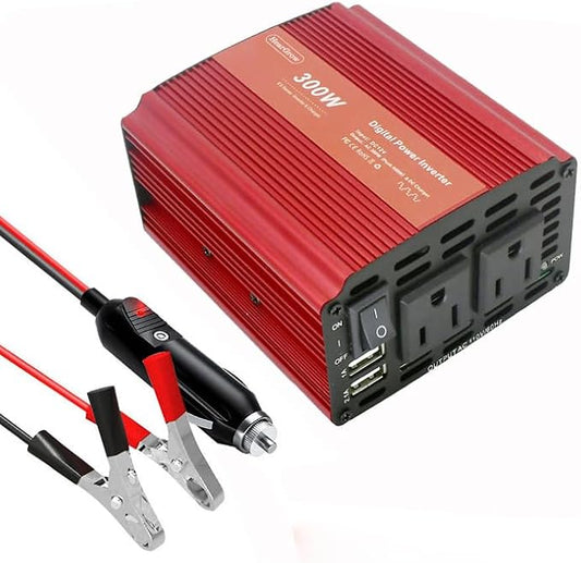 Car Power Inverter 300W Power Inverter for Car, Car Inverter Power Outlet DC 12V to 110V AC Converter Outlet Charger with one USB Charger and one Type-C for Phone, iPad, Laptop, Camera, Camping, etc