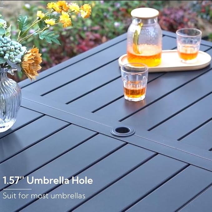 SUNSHINE VALLEY 7 Piece Patio Dining Set for 6, Rectangular Metal Dining Table with Umbrella Hole and 6 Chairs, Outdoor Table and Chairs Set for Lawn Backyard and Deck, Blue