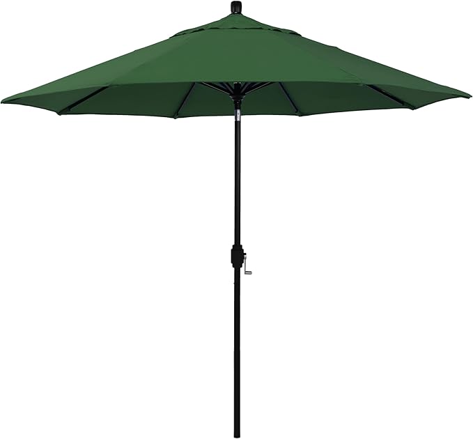 California Umbrella 5-Year-Non-Fading, 9Ft Premium Patio Umbrella, Hand-Crank, Button-Tilt, Black Frame, Solution Dyed Hunter Green Fabric