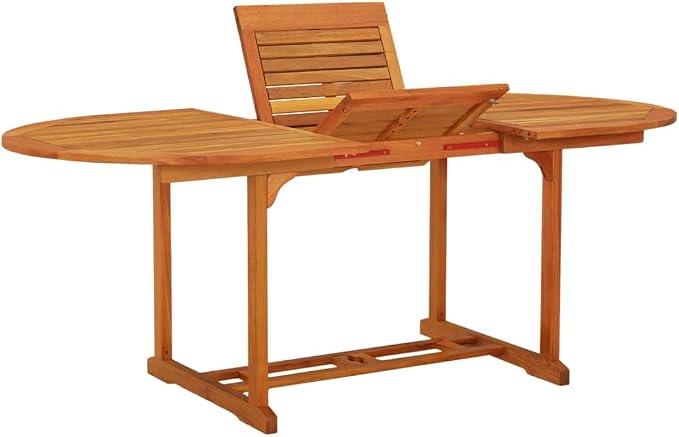 Solid Eucalyptus Wood Patio Table with Umbrella Hole 78.7x39.4x29.5 Inches Extendable Outdoor Dining Table for Garden, Deck, Backyard