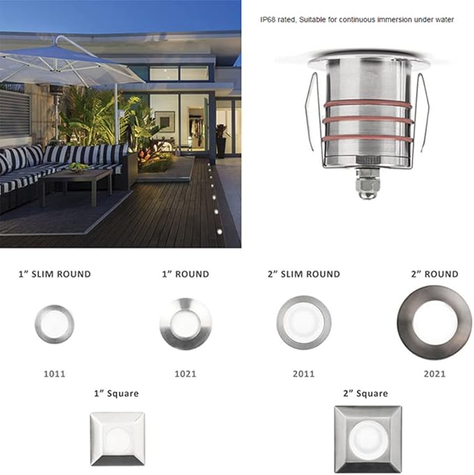 WAC Landscape Lighting, LED 1in 12V Round Beveled Top Inground Indicator Light 3000K in Stainless Steel