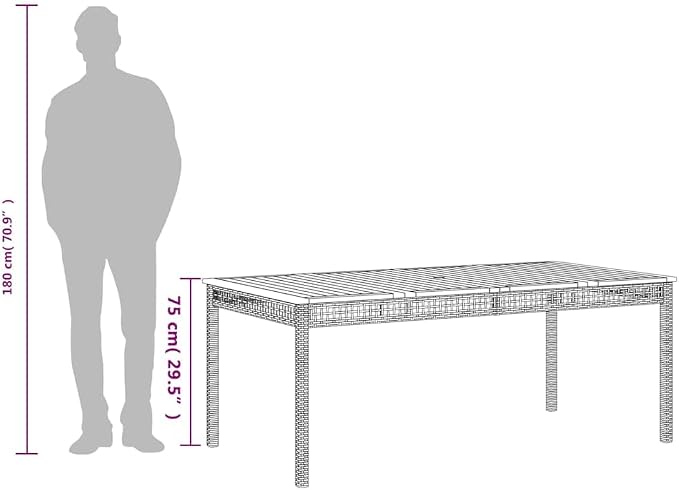 Beige Patio Table 70.9"x35.4"x29.5" with Acacia Wood Top and Poly Rattan Base for Garden, Backyard
