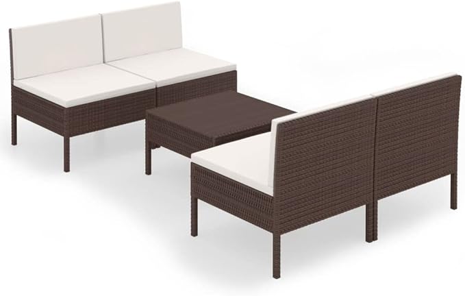 Patio Lounge Set with Cushions,Patio Furniture Sets,Patio Conversation Sets,Outdoor Furniture Sets,for Garden,Backyard,Outdoor,5 Piece Poly Rattan Brown