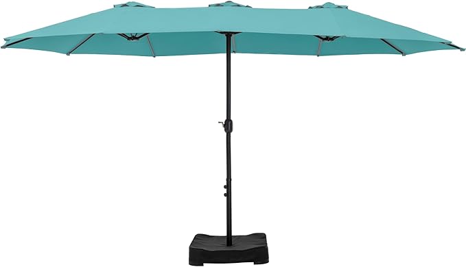 HERA'S PALACE Umbrella Patio Outdoor with Base 15ft Rectangle Table Double Market Umbrellas Clearance Large Included Stand for Deck Outside Pool Turquoise