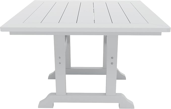 WestinTrends Malibu Outdoor Dining Table, All Weather Poly Lumber Adirondack 43" Trestle Square Patio Table with Umbrella Hole, White
