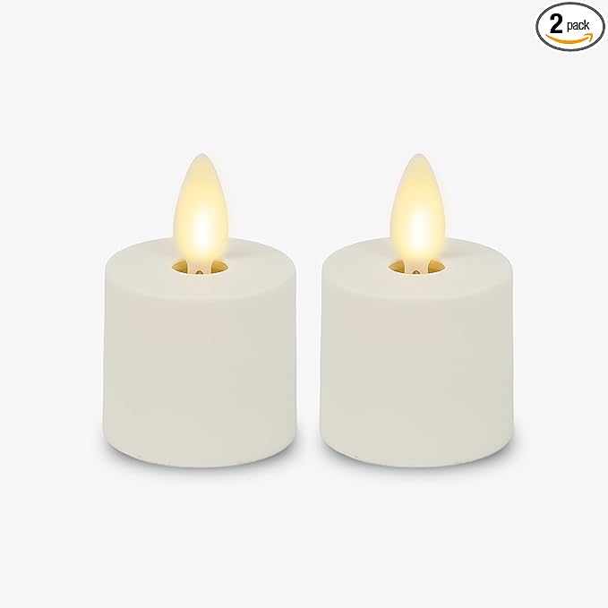 Luminara Flameless Tealights Rechargeable LED Set of 2 1.5" x 2.1", Battery Operated Moving Flame w/USB Charging Base, Indoor Safe Decorative Lights