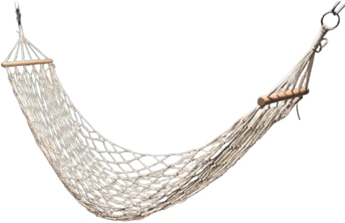 Compact Cotton Rope Hammock with Spreader Bars – 200 × 30 cm Bed, 120 kg / 265 lb Capacity, Portable 1-Person Net (White)