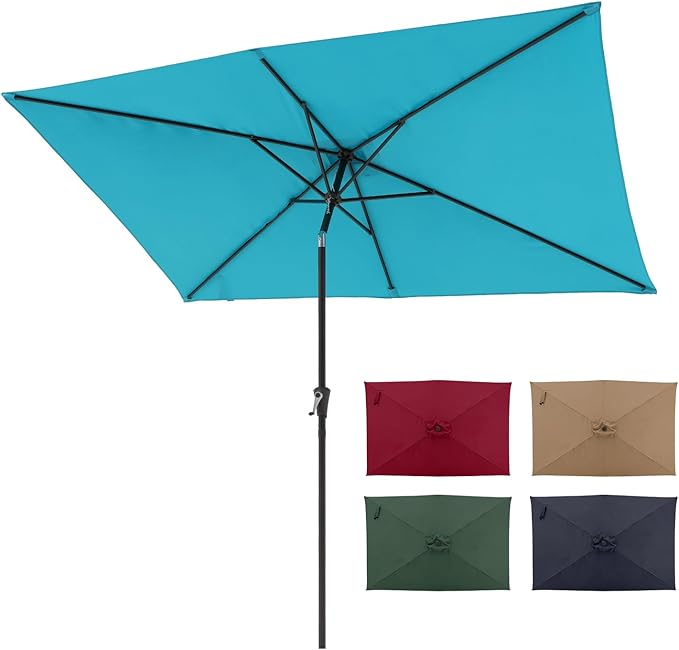 COBANA 6.6 x 9.8ft Rectangular Patio Umbrella, Outdoor Table Market Umbrella with Push Button Tilt/Crank,Patio Umbrella Rectangular for Backyard, Garden