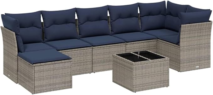 vidaXL Patio Sofa Set with Cushions 8 Piece, Outdoor Conversation Set, Sectional Sofa for Balcony Garden, Modern Style, Gray Poly Rattan