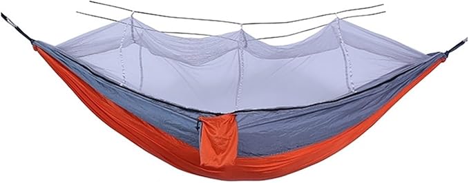 Hammock. Lightweight Portable Outdoor Camping Hammock with Mosquito Net Parachute Fabric Hanging Bed Sleeping Swing .Hammocks for Outside(Grey Orange)