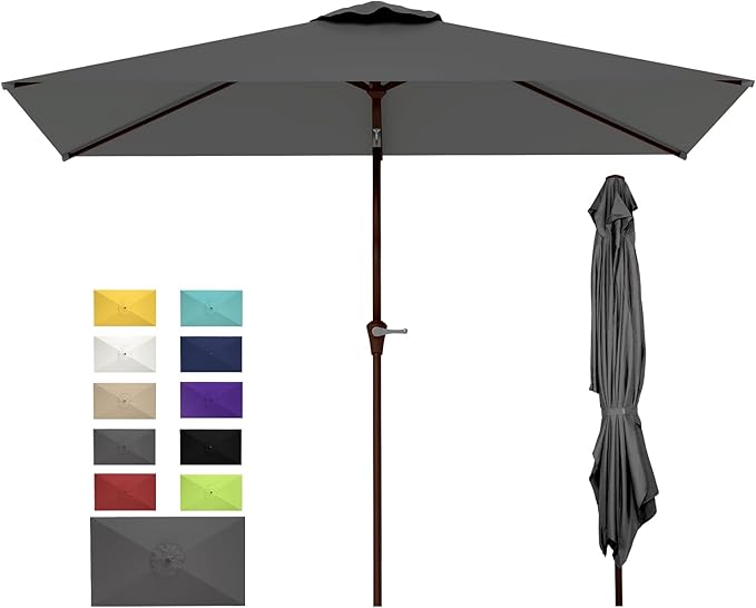 GREENVINES 6.5X10 FT Rectangular-Patio-Umbrella | Outdoor-Table-Umbrellas | 6 Sturdy Steel Ribs | Push Button Tilt & Crank | Waterproof | Market Umbrella | for Pool Backyard Garden | Charcoal Gray