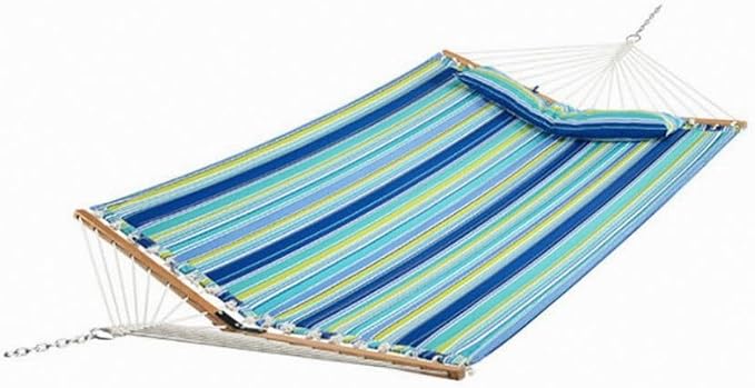 Beech Wood Foldable Patio Hammock with Detachable Pillow & Adjustable Chains, 55.5x75in, 265lb Capacity, Blue & Green Mix Color