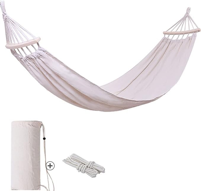HUHJYUGE Camping Hammock, Breathable Durable Portable Hammocks with Ropes & Carry Bag, Cotton Hammock Comfortable Fabric Hammock, Perfect for Outdoor/Indoor Patio Backyard (190x150cm)
