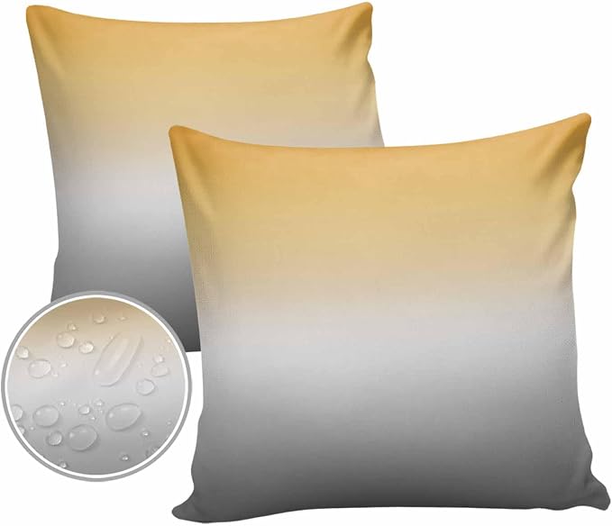 Outdoor Waterproof Throw Pillow Covers Set of 2 Yellow and Grey Ombre Pillowcases 18x18 Inches Gradient Color Patio Decorative Pillows Cushion Case Patio Pillows for Couch Bed Chair Garden