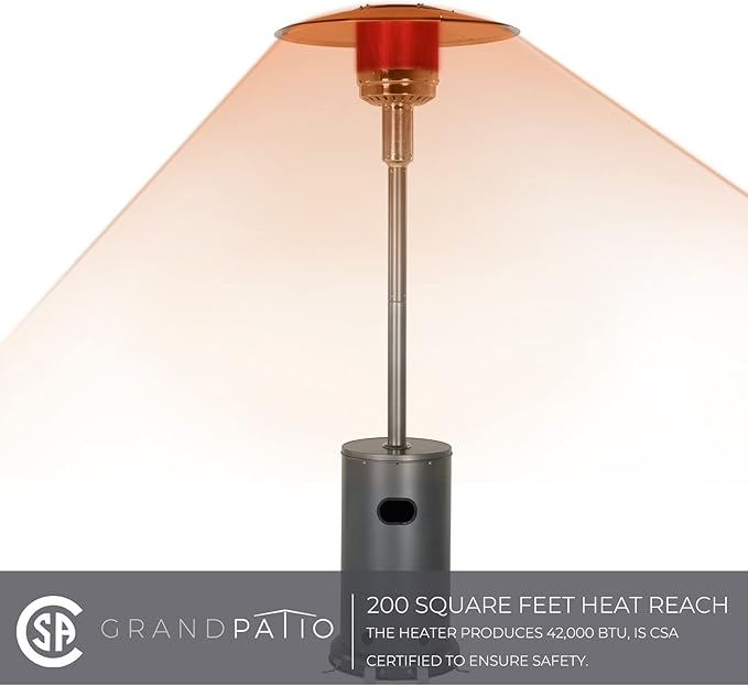 GRAND PATIO Outdoor Propane Heater with Wheels, 48,000 BTU Freestanding Mushroom 7' Powder Coated LP Patio Heater with protective cover, Graphite
