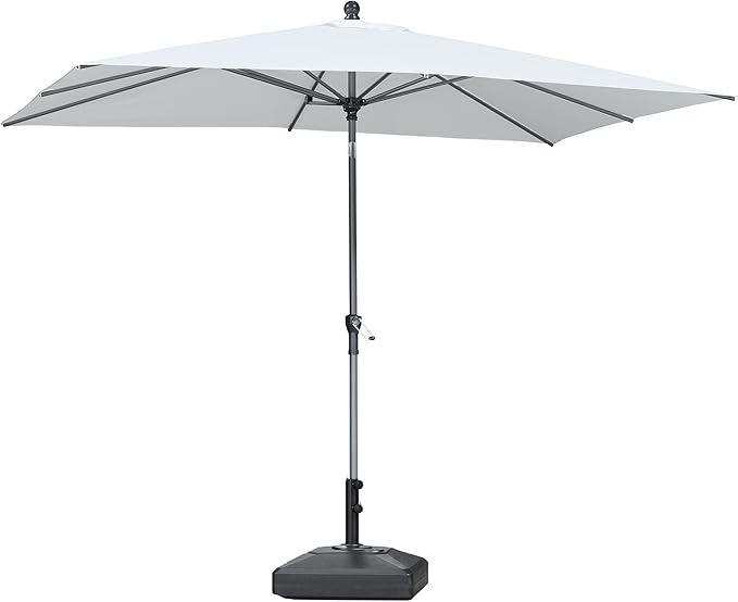 PURPLE LEAF 10' x 6.5' Rectangle Patio Market Umbrella with Base Outdoor Table Umbrellas Aluminum Frame Sun Shade with 8 Sturdy Ribs Tilt for Garden Deck Lawn Pool White
