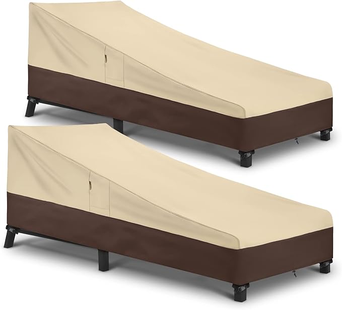Arcedo Outdoor Lounge Chair Covers 2 Pack, Heavy Duty Waterproof Patio Chaise Lounge Cover for Garden Furniture, Protect Your Pool Chairs in Winter, 76"L x 30"W x 25"H, Beige and Brown