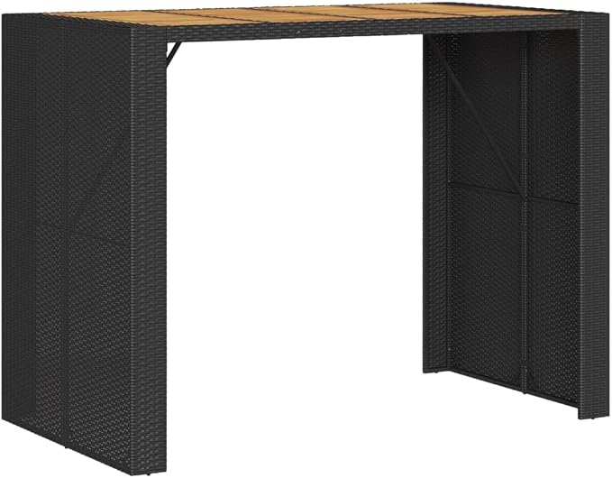 Outdoor Bar Table with Synthetic Poly Rattan, Tall Rectangular Patio Bistro Table for Garden, Deck, and Balcony, Seats 4, Durable Weather-Resistant Frame, Black