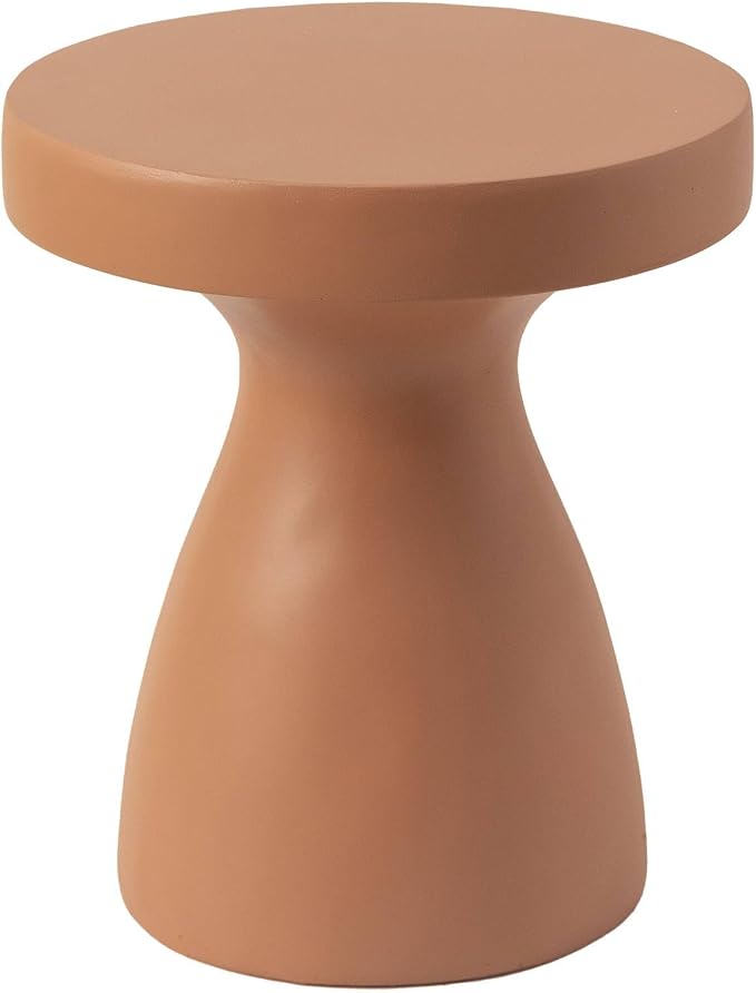 LeisureMod 16” Wide Round Side Table in Fiberstone with Hourglass Pedestal Design for Indoor and Outdoor Use Wisp Collection in Pink