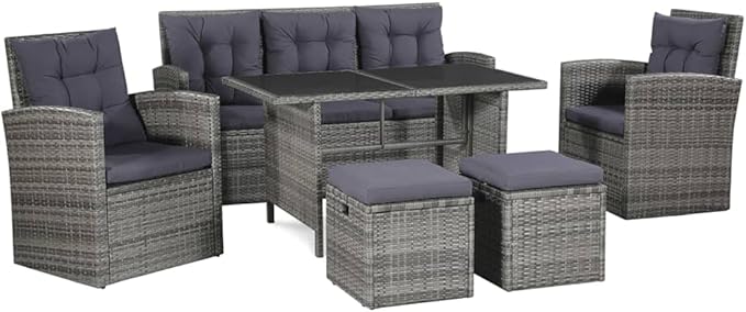 Patio Lounge Set with Cushions,Outdoor Patio Furniture,Outdoor Chat Conversation Set,Garden Furniture Sets,for Patio,Backyard,Garden,Outdoor,6 Piece Poly Rattan Gray
