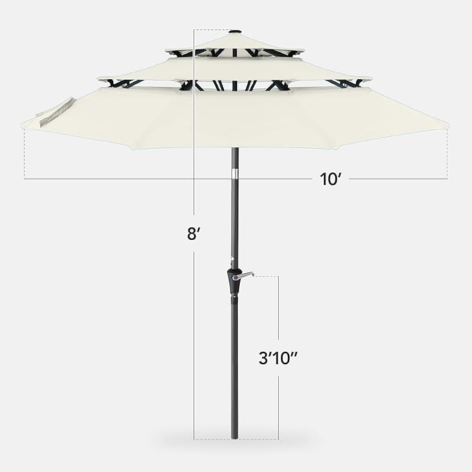 Best Choice Products 10ft 3-Tier Market Patio Umbrella, Outdoor Sun Shade with Tilt, Crank Lift, 8 Ribs for Backyard, Deck, Poolside