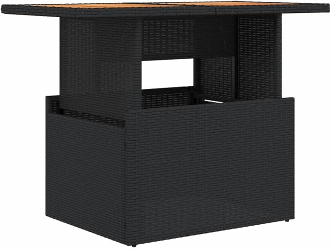 Outdoor Garden Table 39.4x21.7x28.7 Inch Poly Rattan and Acacia Wood Adjustable Coffee Dining Table for Patio Backyard