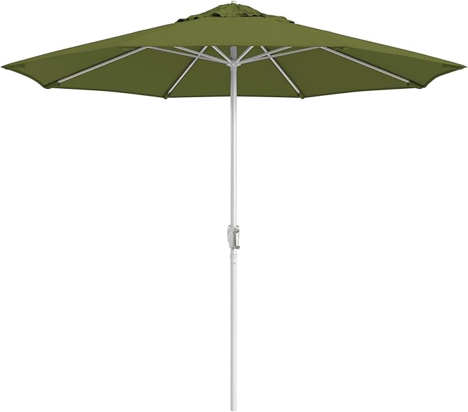 California Umbrella 10-Year Protection 9 Ft Outdoor Patio Umbrella, Pacifica Fade-Resistant Fabric, Auto-Tilt, Heavy Duty Aluminum Frame, 8 Reinforced Ribs for Pool or Deck, White Pole, Palm