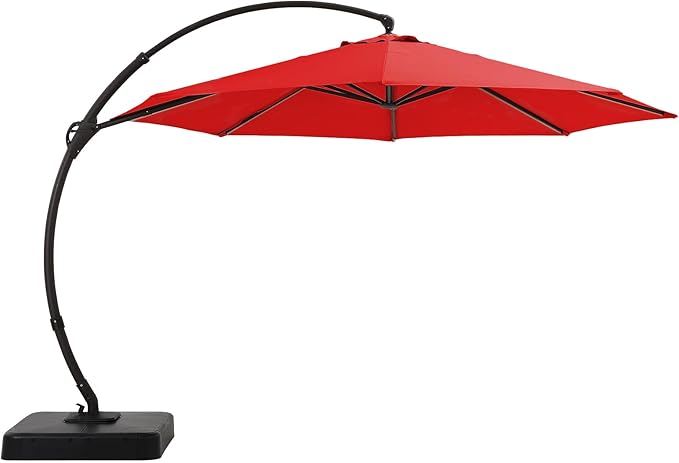 LAUSAINT HOME 11ft Patio Cantilever Umbrella with Base Included, Outdoor Curvy Round Offset Umbrella, Heavy Duty Aluminum, 360° Rotation for Pool, Deck, Lawn, Backyard (Red)